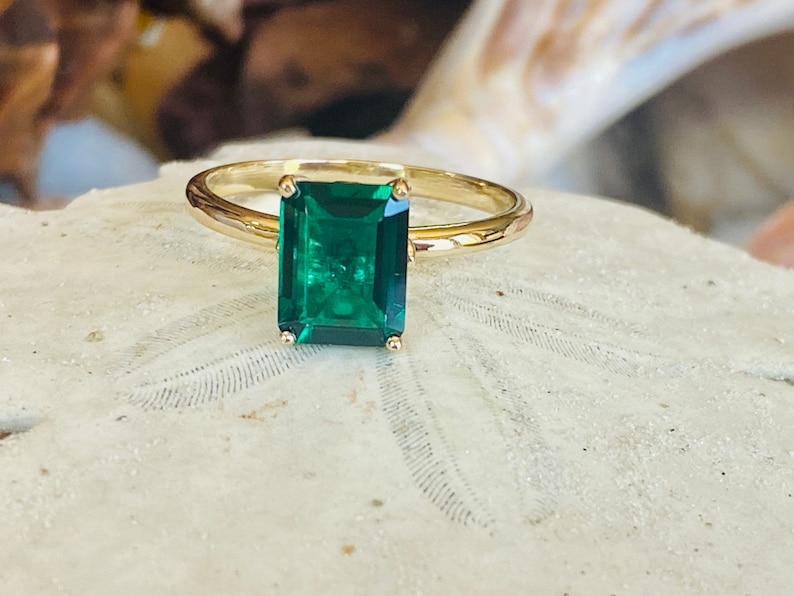 14k Gold Emerald Ring Emerald Engagement Ring Emerald Cut - Etsy