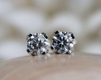 Moissanite Earrings, Moissanite Stud Earrings, Prong Set Round Moissanite Earrings, Gold Moissanite Earrings