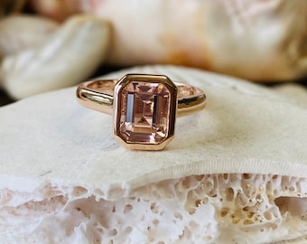 Morganite Ring, Morganite Engagement Ring, Gold Morganite Ring, Emerald Cut Engagement Ring, Emerald Cut Morganite