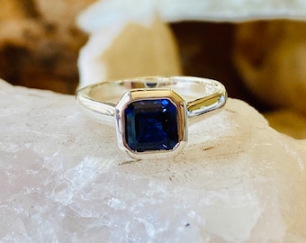 Gold Sapphire Ring, Asscher Cut Sapphire Engagement Ring, 1.00ct Asscher Cut Sapphire Ring, Sapphire Engagement Ring