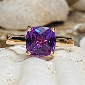 Alexandrite Ring, Alexandrite Engagement Ring, Gold Alexandrite Ring, Cushion Cut Alexandrite, June Birthstone, Bridesmaid Gift image 2