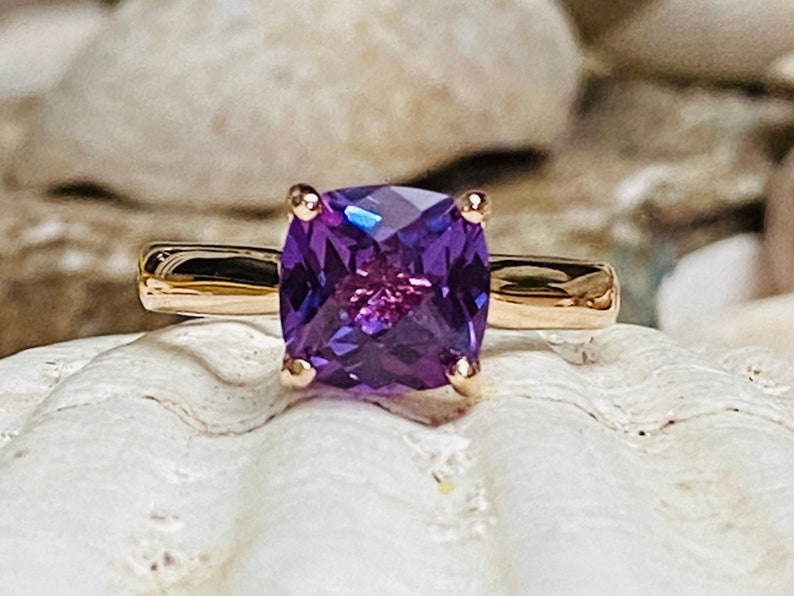 Alexandrite Ring, Alexandrite Engagement Ring, Gold Alexandrite Ring, Cushion Cut Alexandrite, June Birthstone, Bridesmaid Gift image 2