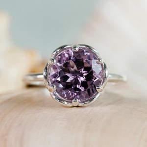 14k Rose De France Amethyst Ring, Round Amethyst Ring, Large Amethyst Ring, Lavender Amethyst, Cocktail Ring