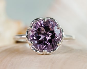 14k Rose De France Amethyst Ring, Round Amethyst Ring, Large Amethyst Ring, Lavender Amethyst, Cocktail Ring