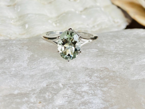 14k Oval Prasiolite Ring Green Amethyst Ring 2.00ct Oval