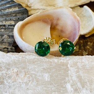 14k Emerald Earrings, Emerald Stud Earrings, Bridesmaid Gift, Round Emerald Stud Earrings, Martini Earring Setting,  May Birthstone