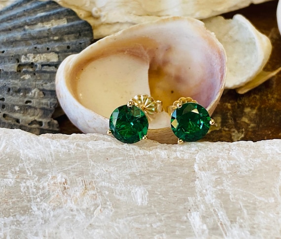14k Emerald Earrings Emerald Stud Earrings Bridesmaid Gift