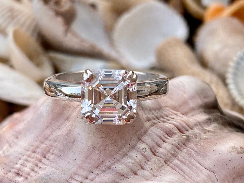 Asscher Cut Engagement Ring Asscher Cut Diamond Ring Asscher Etsy