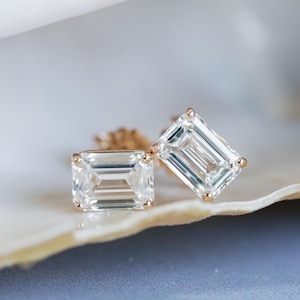 Emerald Cut Lab Diamond Earrings, Lab Diamond Stud Earrings, Emerald Cut  Earrings, Everyday Earrings, Gift For Her
