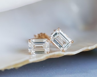 Emerald Cut Lab Diamond Earrings, Lab Diamond Stud Earrings, Emerald Cut  Earrings, Everyday Earrings, Gift For Her