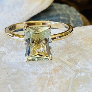 Prasiolite Ring, Green Amethyst Ring, Radiant Cut Prasiolite Ring, 2.00ct Radiant Cut, Prasiolite Solitaire Ring