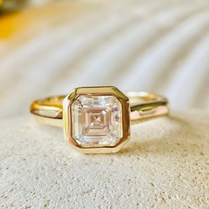 Asscher Cut Moissanite Engagement Ring, 1.00ct Asscher Cut Engagement Ring, Asscher Cut Solitaire Engagement Ring