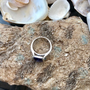 Radiant Cut Sapphire Ring, Sapphire Engagement Ring, Radiant Cut Ring, Sapphire Solitaire Ring,Bezel Set Sapphire Ring, September Birthstone image 4