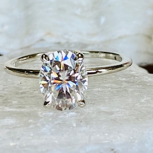 Oval Moissanite Engagement Ring, 2.00 Carat Oval Engagement Ring, Moissanite Engagement Ring, Hidden Halo Engagement Ring image 2