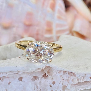 14k Oval Moissanite Engagement Ring, Moissanite Engagement Ring, East West Setting, Solitaire Engagement Ring, Ethically Sourced