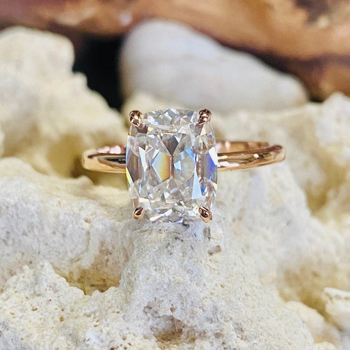 Elongated Cushion Cut Moissanite Engagement Ring Antique Etsy
