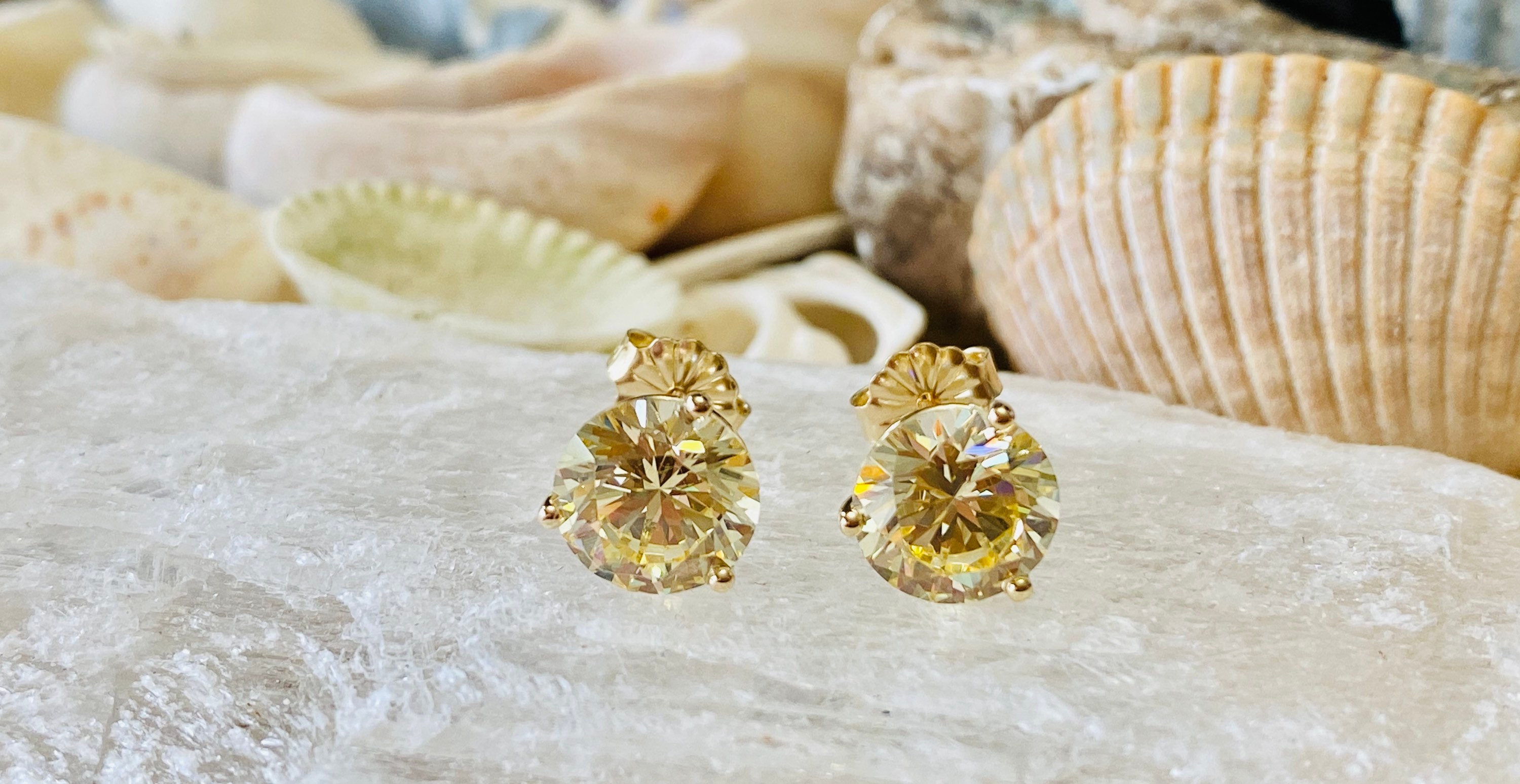 Canary Diamond Earrings Canary Yellow Stud Earrings Diamond Etsy