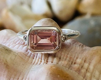 Morganite Ring, Morganite Engagement Ring, Gold Morganite Ring, Emerald Cut Engagement Ring, East West Ring, East West Emerald Cut Ring