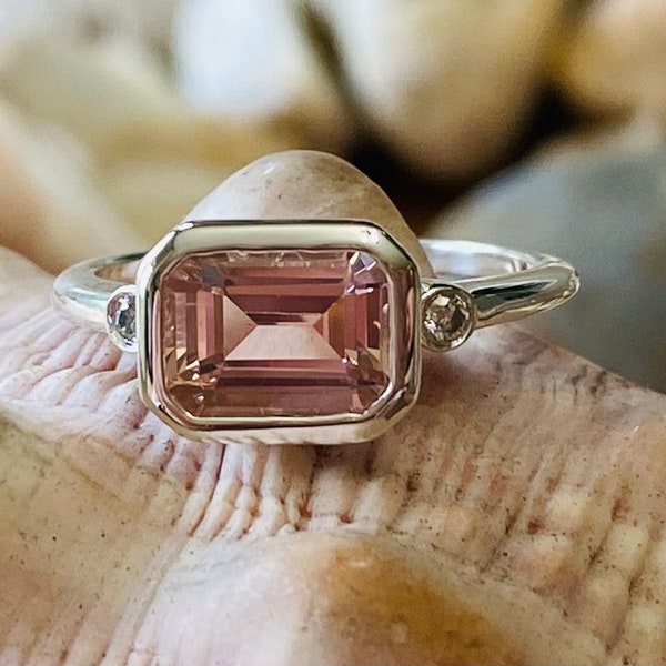 Morganite Ring, Morganite Engagement Ring, Gold Morganite Ring, Emerald Cut Engagement Ring, East West Ring, East West Emerald Cut Ring