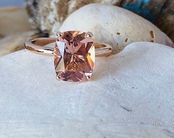 Antique Cushion Morganite Ring, Morganite Engagement Ring, Gold Morganite Ring, Elongated Cushion Cut Engagement Ring, Morganite Solitaire