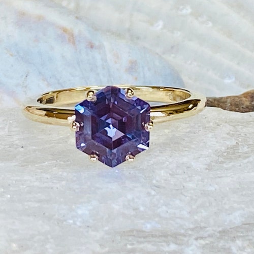 Hexagon Cut Alexandrite Ring, Alexandrite Engagement Ring, Gold Alexandrite Ring, Hexagon Ring, June Birthstone