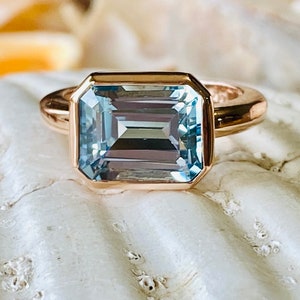 Blue Topaz Ring, Sky Blue Topaz, Emerald Cut Blue Topaz, 3.00ct Emerald Cut, East West Ring, East West Emerald Cut