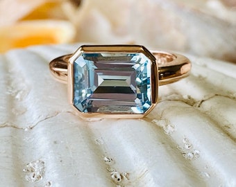 Blue Topaz Ring, Sky Blue Topaz, Emerald Cut Blue Topaz, 3.00ct Emerald Cut, East West Ring, East West Emerald Cut