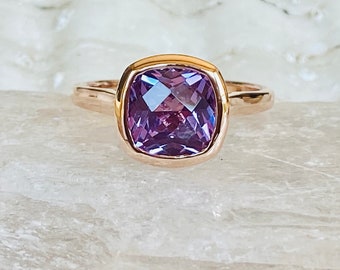 Alexandrite Ring, Alexandrite Engagement Ring, Bezel Ring, Solitaire Ring, Sterling Silver, 14k Gold, June Birthstone