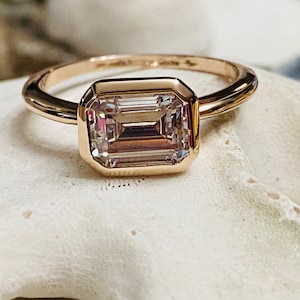 Emerald Cut Engagement Ring, Emerald Cut Ring, East West Ring, East West Emerald Cut, Emerald Cut Diamond Ring, CZ Engagement Ring