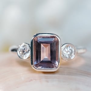 14k Rose De France Amethyst Ring, Three Stone Ring, Amethyst Three Stone Ring, Lavender Amethyst, Anniversary Gift, Gift For Her