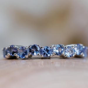 Natural Tanzanite Band, Tanzanite Wedding Band, Half Eternity Stacking Band, Dainty Band