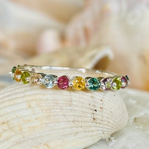 14k Tourmaline Ring, Multicolor Tourmaline Ring,  Tourmaline Band, Natural Tourmaline Ring, Tourmaline Wedding Band, Rainbow Tourmaline Ring
