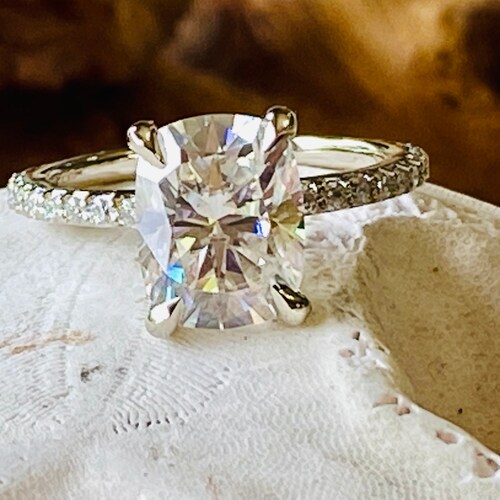 Old Mine Cut Antique Cushion Cut Moissanite Engagement Ring Etsy