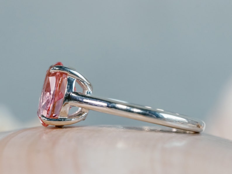 14k Padparadscha Sapphire Ring, Oval Pink Sapphire Ring, 2.5ct Pink Sapphire Ring, Padparadscha Sapphire Solitaire Ring, Cathedral Setting image 8