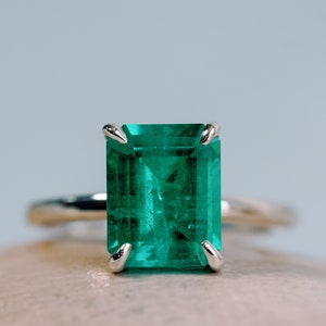 14k Gold Emerald Ring, Emerald Engagement Ring, Emerald Solitaire Ring, May Birthstone, Lab Grown Columbian Emerald, Conflict Free