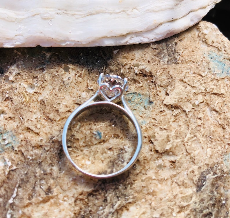 CZ Ring Heart Setting Engagement Ring CZ Engagement Ring Solitaire Setting Round Brilliant Engagement Ring