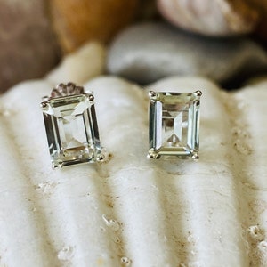 Prasiolite Earrings, Prasiolite Stud Earrings, Green Amethyst Earrings, Emerald Cut Earrings, Bridesmaid Gift