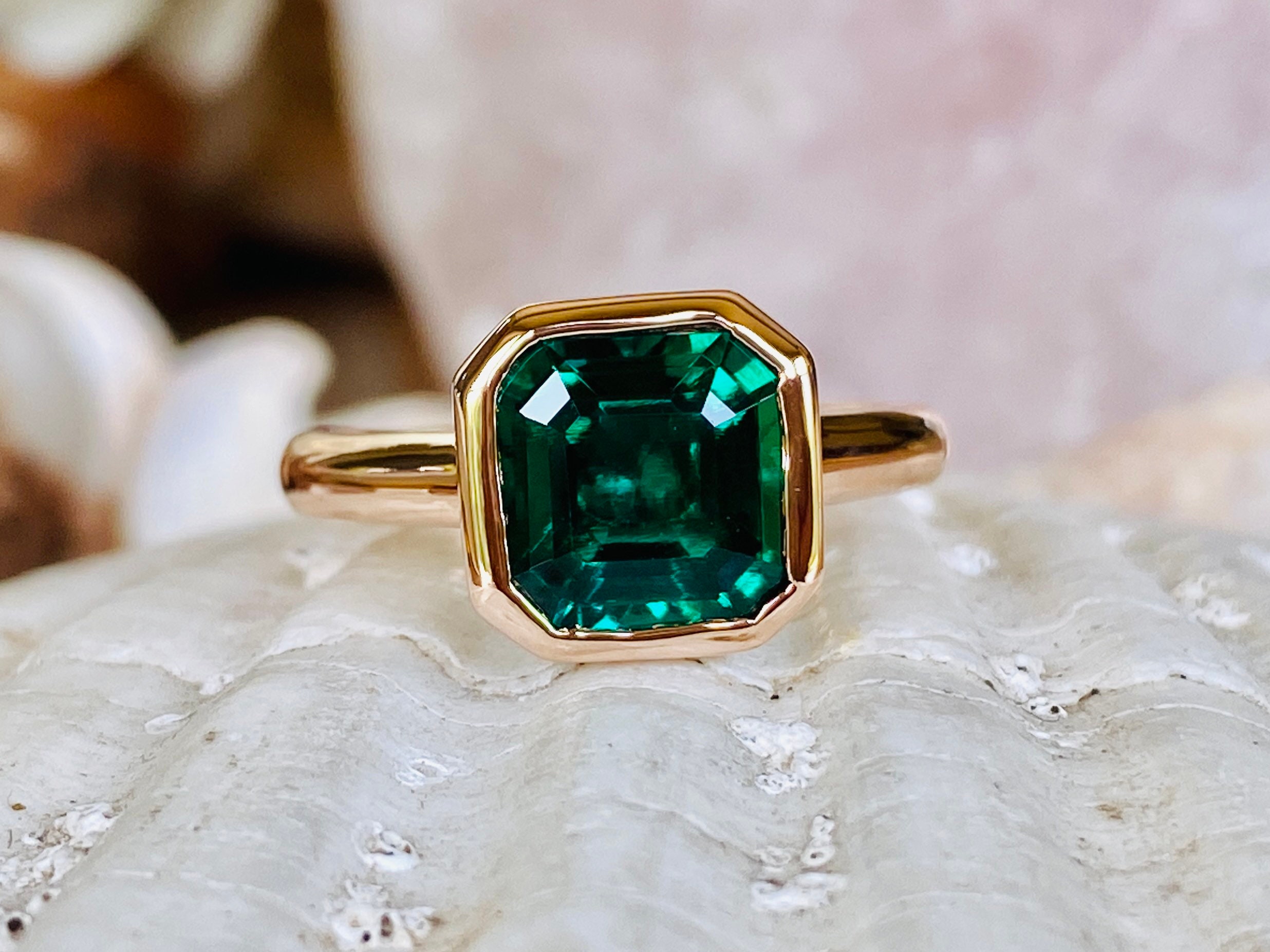 Italo Halo Asscher Cut Emerald Color Engagement Ring | Italo Jewelry