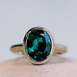 14k Gold Emerald Ring, Emerald Engagement Ring, Oval Cut Engagement Ring, Emerald Solitaire Ring, Green Emerald Bezel Ring