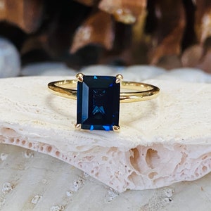 14k Emerald Cut Sapphire Ring, Sapphire Engagement Ring,  Solitaire Sapphire Ring, 3.00 CT Sapphire Ring, September Birthstone