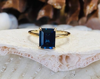 14k Emerald Cut Sapphire Ring, Sapphire Engagement Ring,  Solitaire Sapphire Ring, 3.00 CT Sapphire Ring, September Birthstone