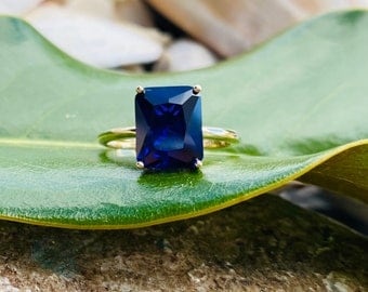 Radiant Cut Sapphire Ring, Sapphire Engagement Ring, Radiant Cut Sapphire, Solitaire Sapphire Ring, September Birthstone