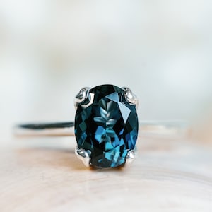 14k London Blue Topaz Ring, Oval Cut London Blue Topaz Ring, London Blue Topaz Engagement Ring, London Blue Topaz Solitaire, Tulip Prongs