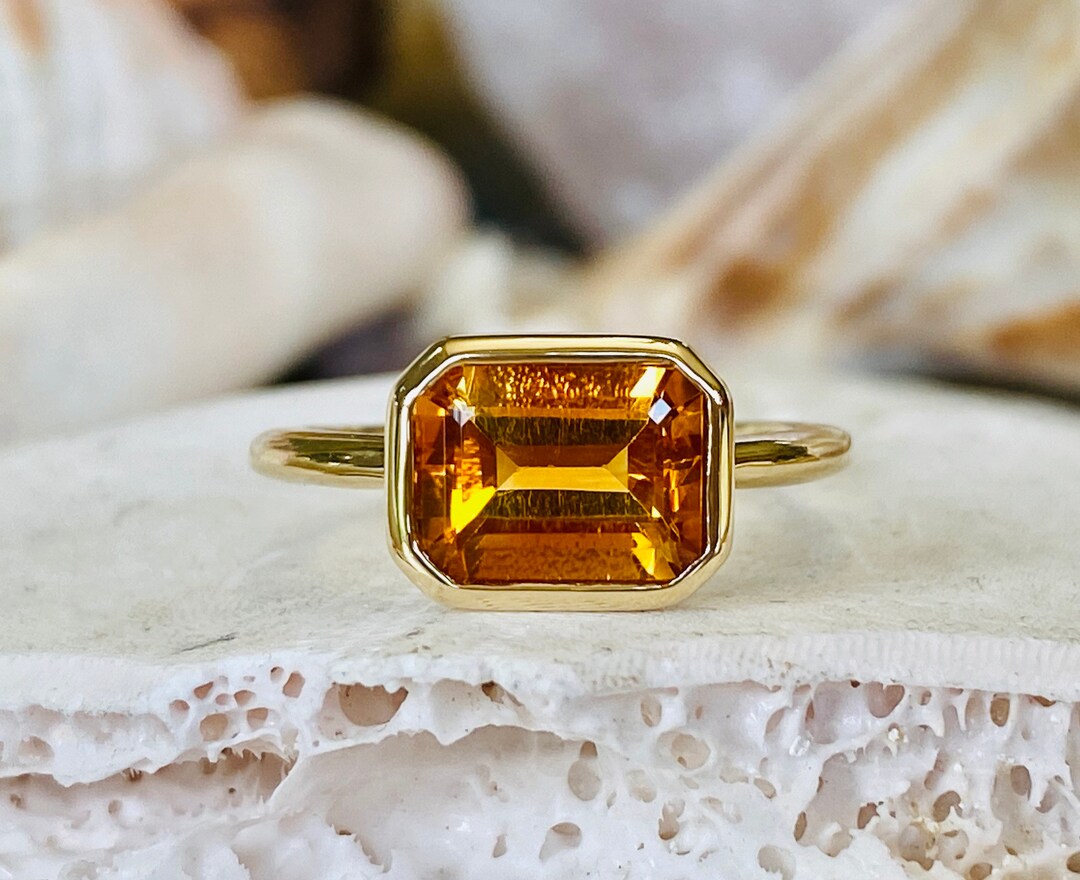 14k Gold Citrine Ring Yellow Citrine Ring Bezel Citrine Ring November Birthstone Round Citrine Ring Etsy