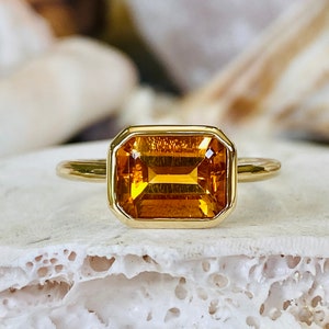 14k Gold Citrine Ring Yellow Citrine Ring Bezel Citrine Ring November Birthstone Round Citrine Ring Etsy