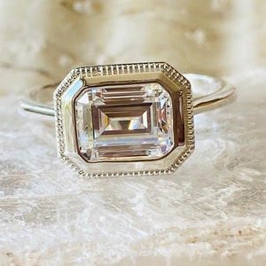 Emerald Cut Engagement Ring, Emerald Cut Ring, East West Ring, East West Emerald Cut, Emerald Cut Diamond Ring, CZ Engagement Ring