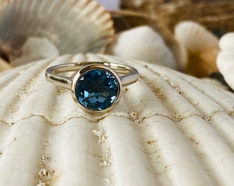 London Blue Topaz Ring, Blue Topaz Ring, London Blue Topaz, London Blue Topaz Engagement Ring, Bezel Setting