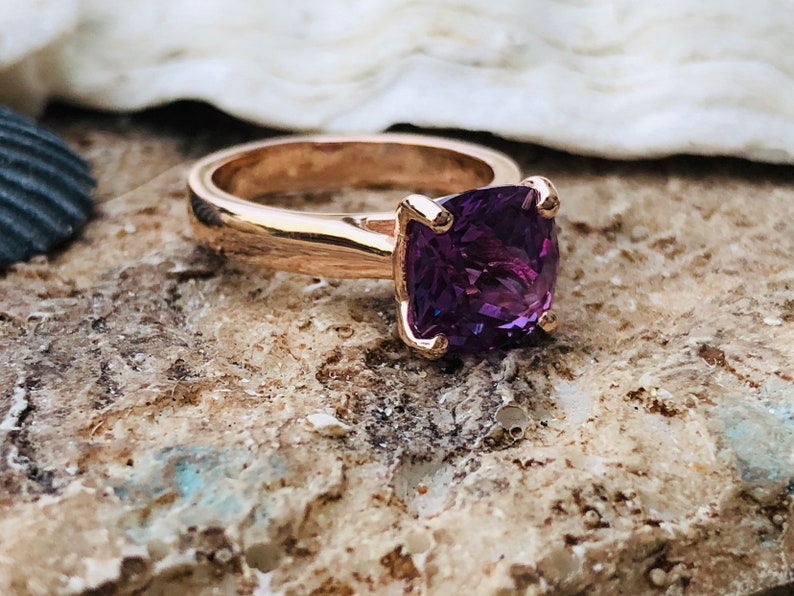 Alexandrite Ring, Alexandrite Engagement Ring, Gold Alexandrite Ring, Cushion Cut Alexandrite, June Birthstone, Bridesmaid Gift image 3