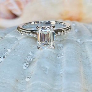 Emerald Cut Moissanite Engagement Ring, Emerald Cut Engagement Ring, Emerald Cut Solitaire, 2.00ct Emerald Cut, Solitaire Engagement Ring