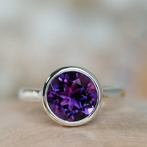 Amethyst Ring, Natural Amethyst Ring, Round Bezel Amethyst Ring, Bezel Solitaire, 14k Amethyst Ring, Sterling Silver, February Birthstone